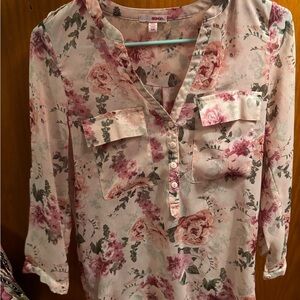 Light Pink Floral Blouse with 3/4 Sleeves